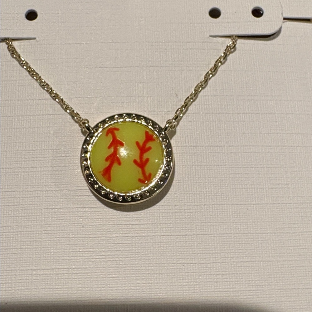 Kendra Scott Gold Necklace with Yellow and Red Softball Pendant - Picture 2 of 3